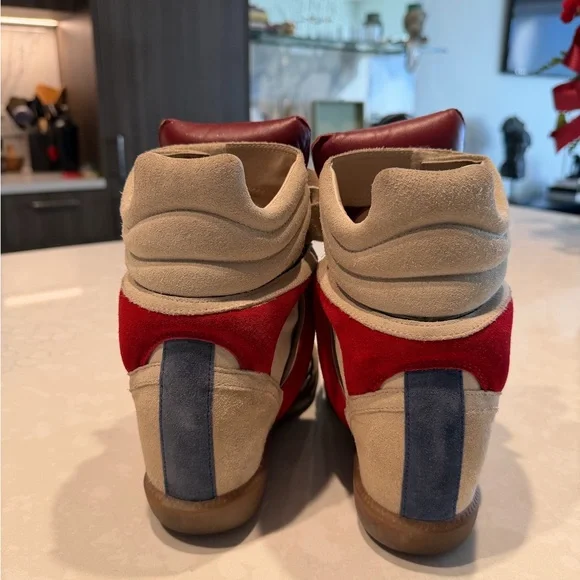 Isabel Marant Tan and Red Wedge Sneakers - Picture 2 of 9
